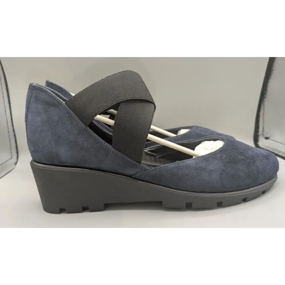 The Flexx Blue Suede Cross-Band Get Back Mary Jane Wedge Shoes New SZ 7.5